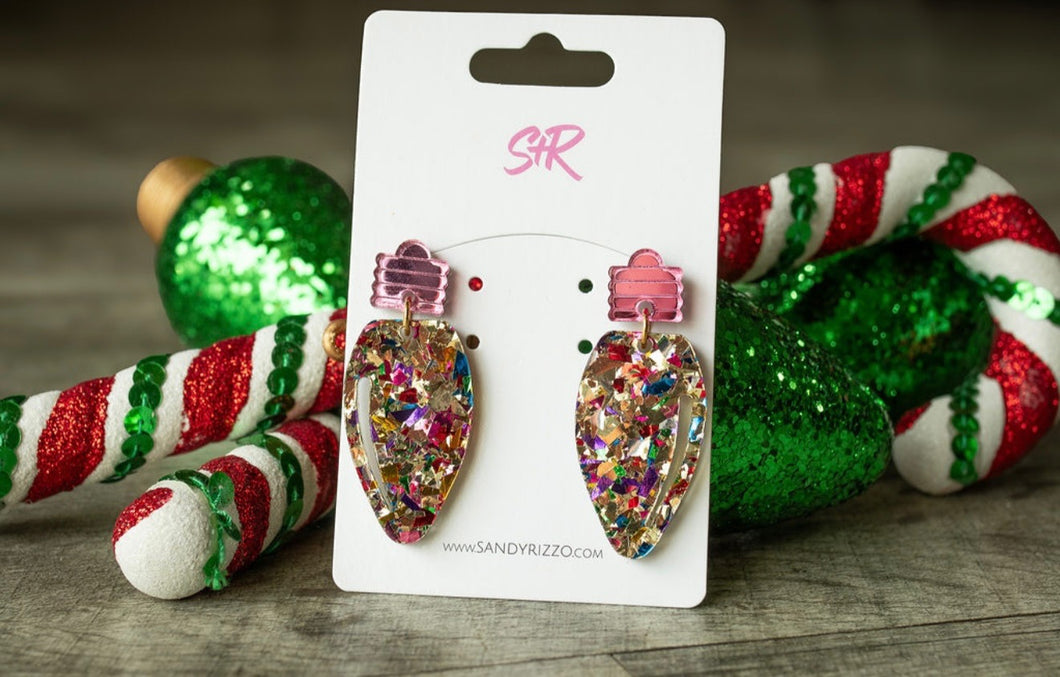 Gold Confetti Christmas Light Earrings