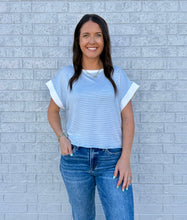 Load image into Gallery viewer, Baby Blue Open Back Stripe Top
