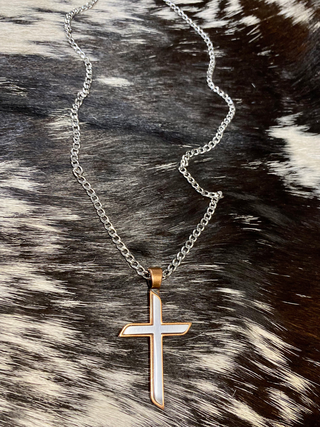 Bronze Silver Cross Necklace