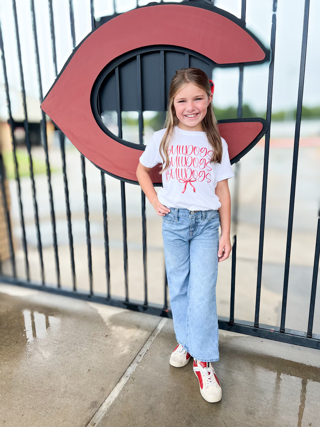 Bulldog Girl Script Tee | White