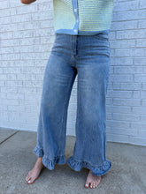 Load image into Gallery viewer, Mineral Washed Ruffle Hem Denim Jeans
