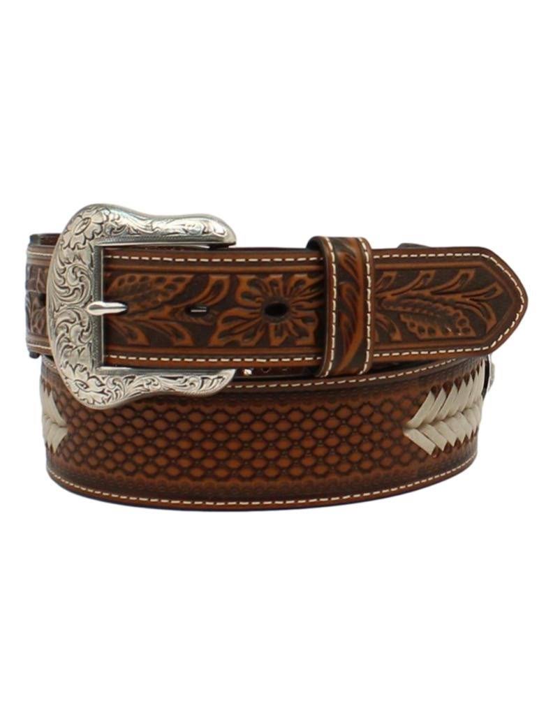 Tooled Leather Belt With Metal Cross
