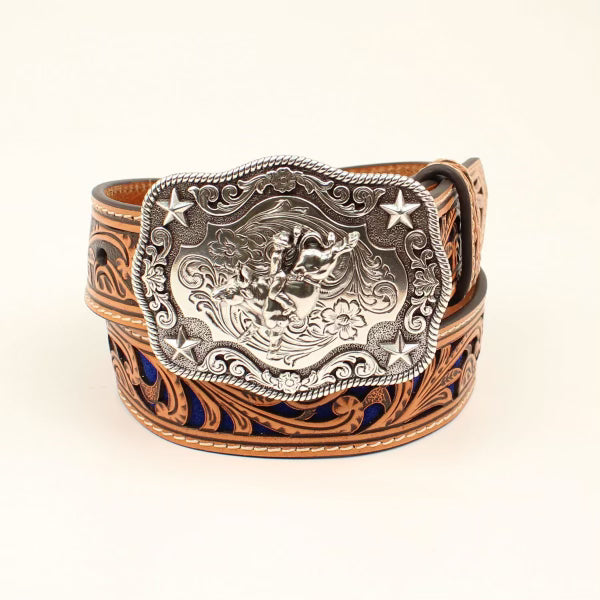 Blue Tooled Belt with Buckle